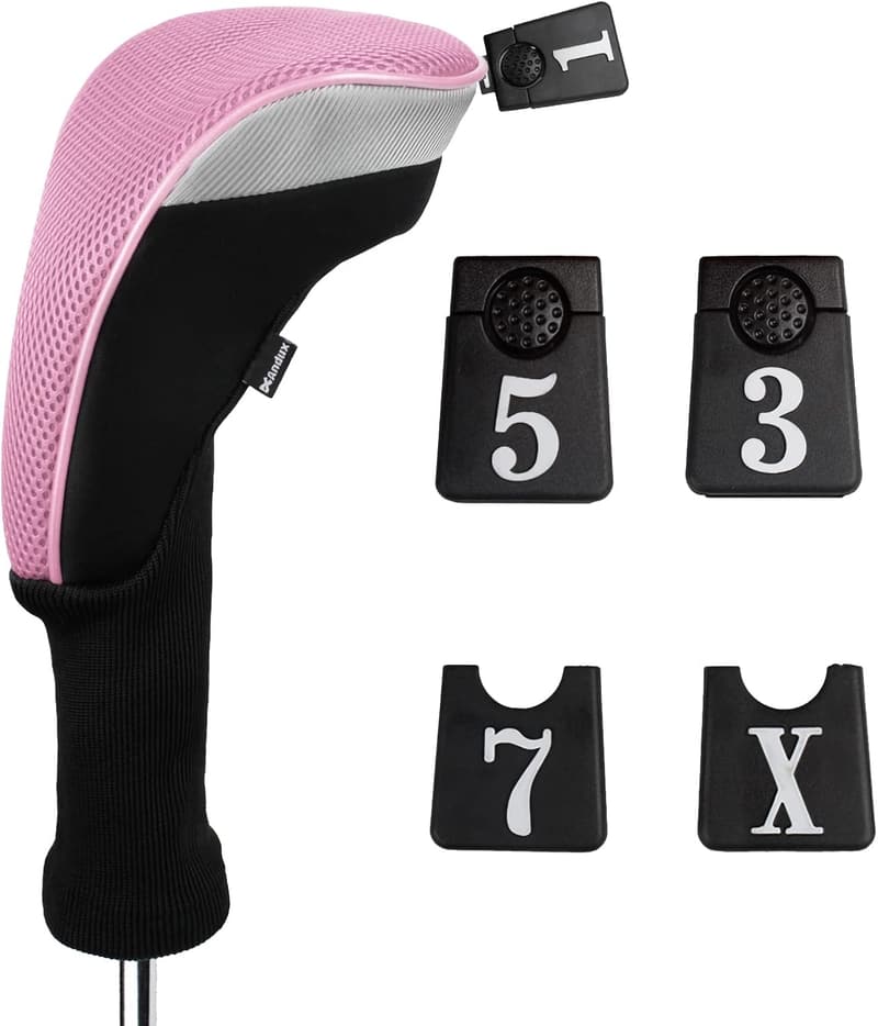 Golf Club Head Covers Set - 5pcs Long Neck, Replaceable Tags