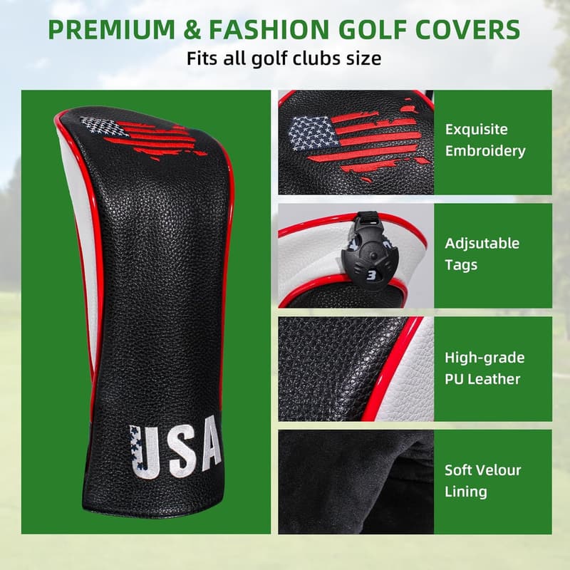 Golf Club Head Covers Set – PU Leather for Woods & Drivers