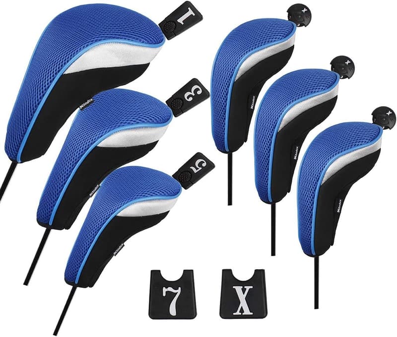 Golf Club Head Covers Set - 6pcs (3 Woods + 3 Hybrids)