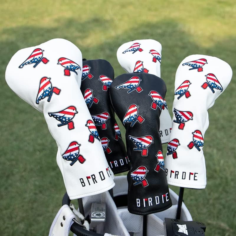 American Flag Embroidered Golf Head Covers - Leather Set