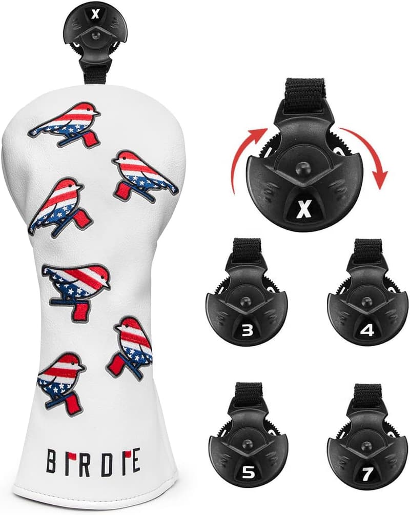 American Flag Embroidered Golf Head Covers - Leather Set