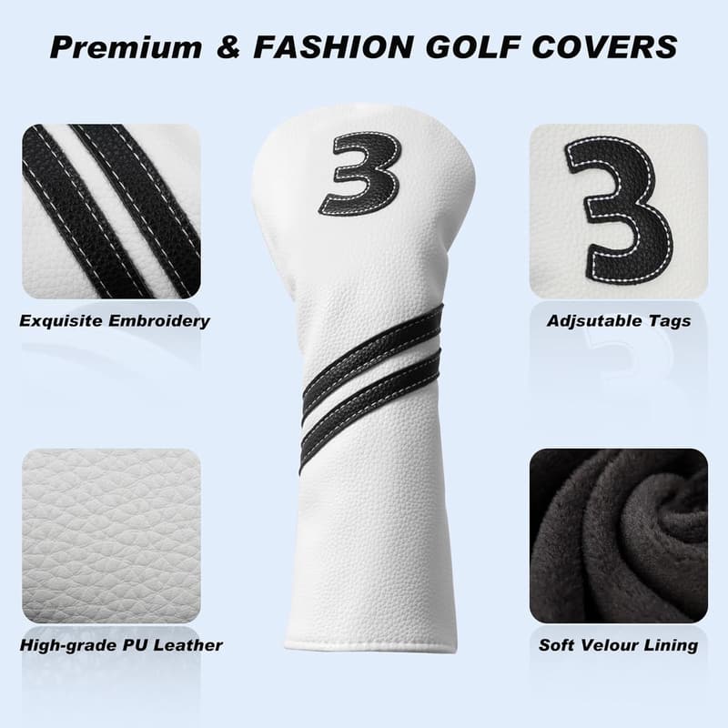 Golf Head Covers for Woods & Drivers - 4pcs Set