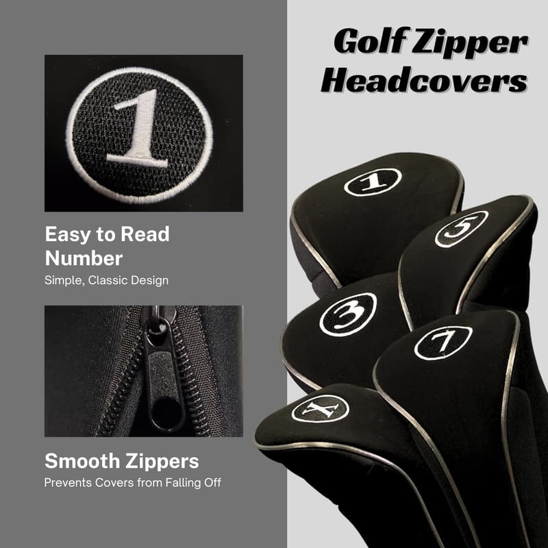 Black Neoprene Golf Headcovers for Drivers and Fairway Woods
