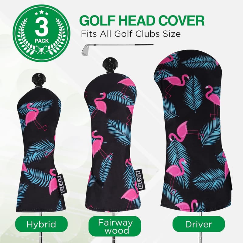 Golf Club Head Covers - 3-Pack Set for Driver and Woods