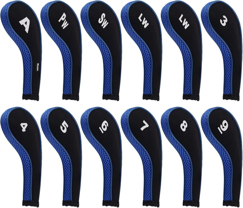 12pcs Golf Iron Club Head Covers with Zipper - Number Print