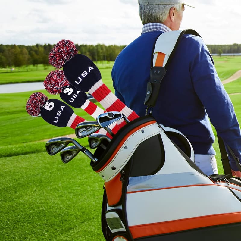 Golf Club Head Covers Set of 3 with Pom Poms and Tags