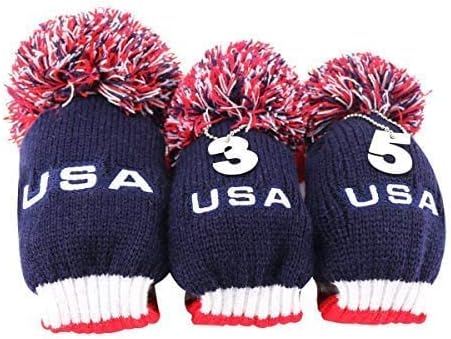 Golf Club Head Covers Set of 3 with Pom Poms and Tags