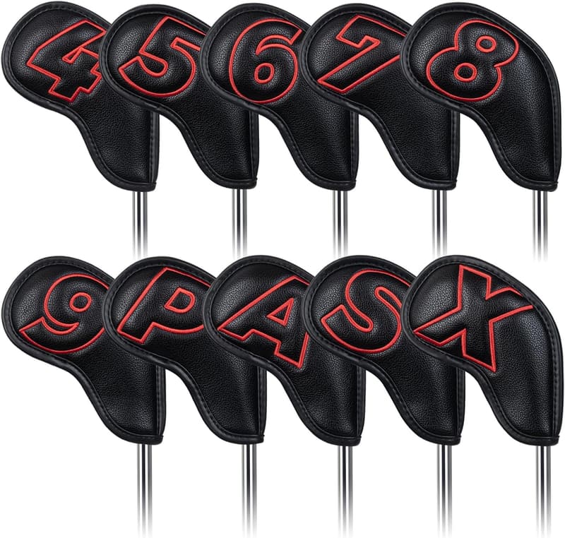 Custom Black Leather Golf Headcover Set with Magnetic Closure - 10pcs