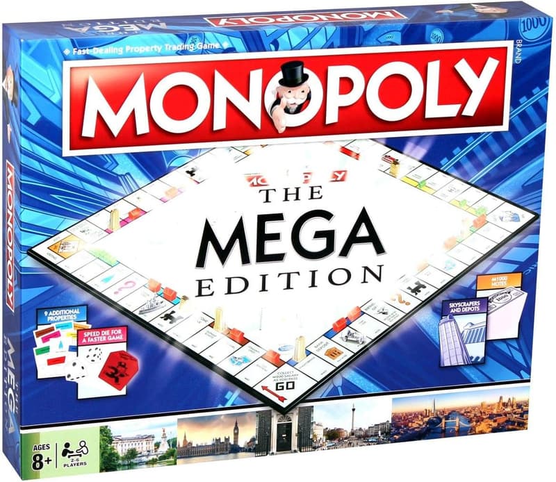 Mega Monopoly Board Game with Extra Spaces & Skyscrapers, Ages 8+