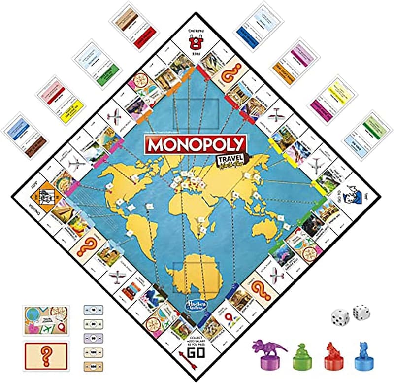 Family Game Night: Monopoly World Tour Board Game with Token Stampers
