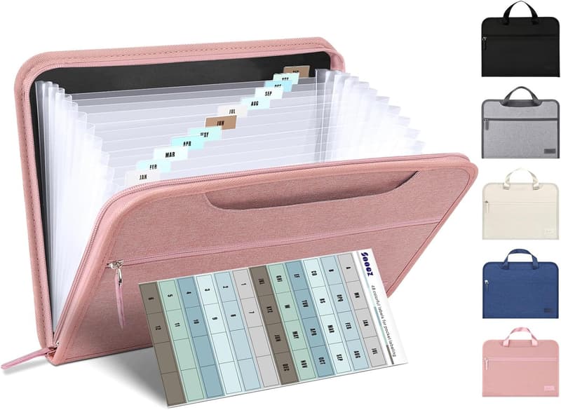 Portable Heavy-Duty Accordion File Organizer with 12 Pockets