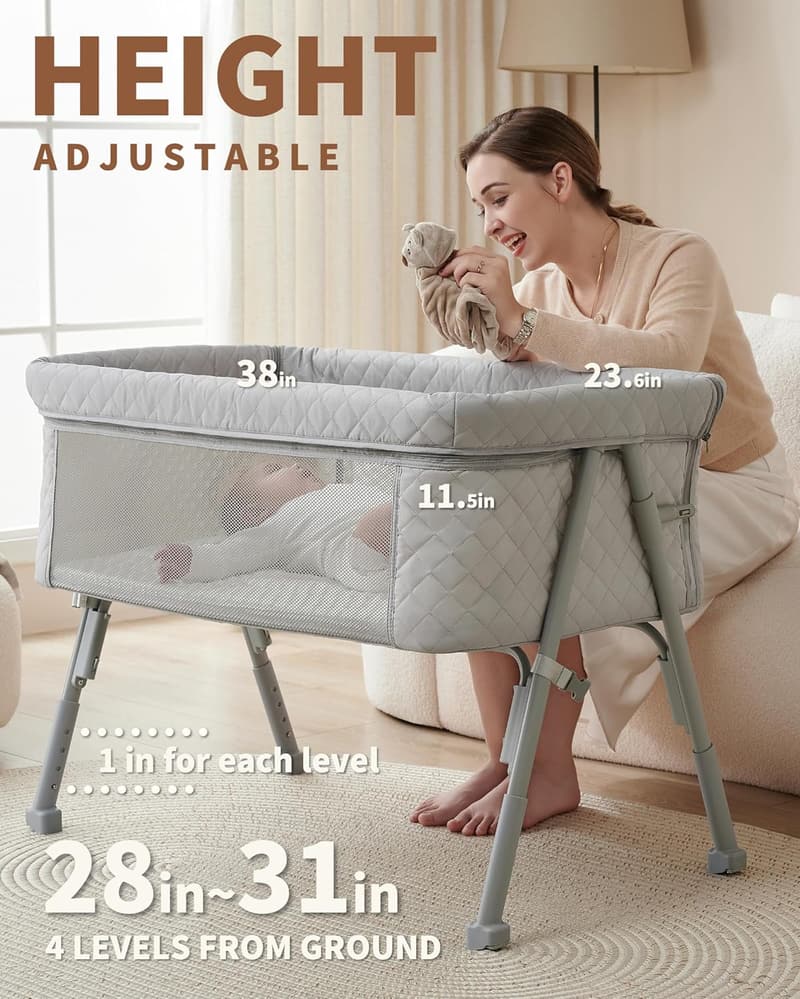 Adjustable Height Baby Bassinet Bedside Sleeper with Mesh