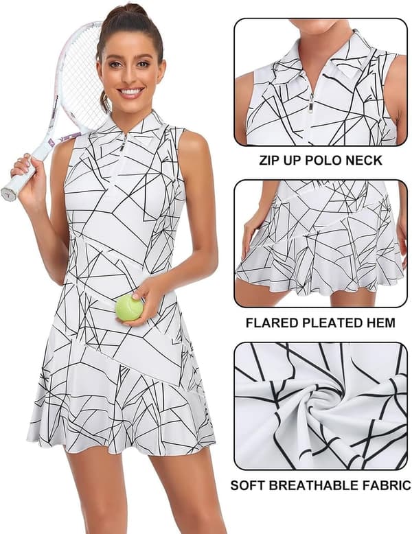 Women's Tennis Dress with Shorts and Pockets - Athletic Golf Dress