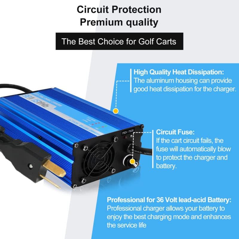 36V Golf Cart Charger for Yamaha, EZGO & Club Car, 12 Amp