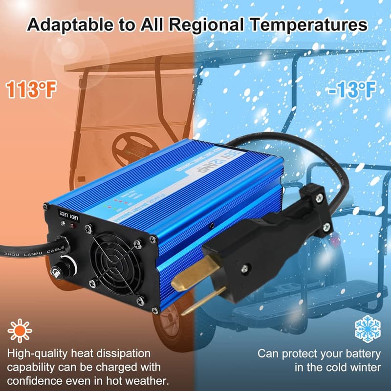 36V Golf Cart Charger for Yamaha, EZGO & Club Car, 12 Amp