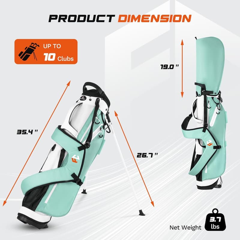 Lightweight Golf Stand Bag with 4-Way Dividers for 10 Clubs
