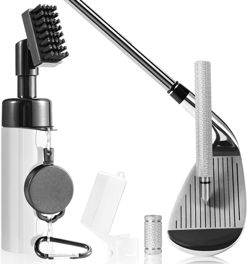 Golf Club Cleaner Brush with Groove Sharpener & Retractable Clip