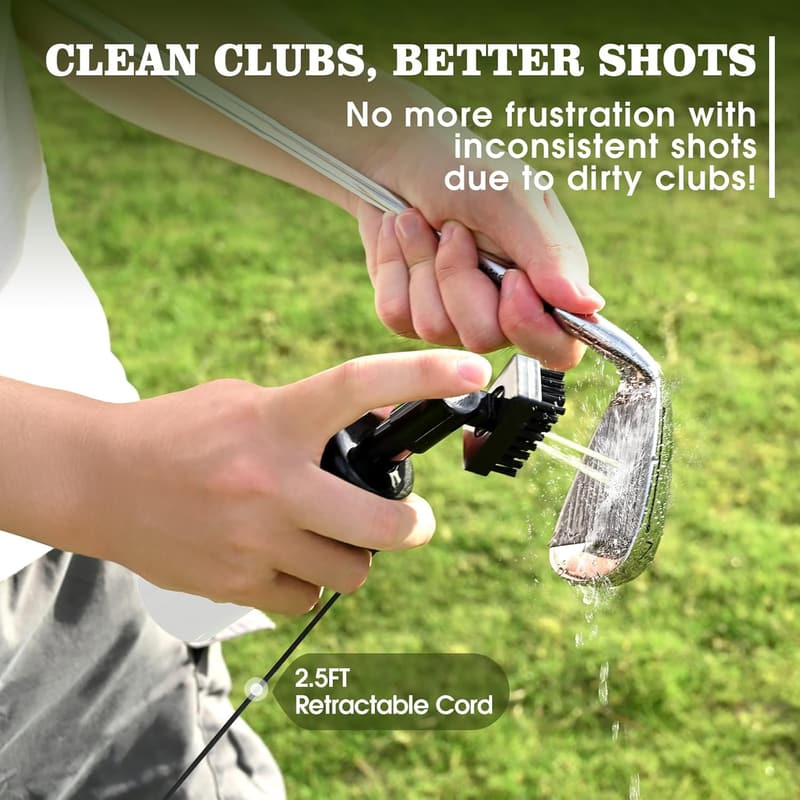 Golf Club Cleaner Brush with Groove Sharpener & Retractable Clip