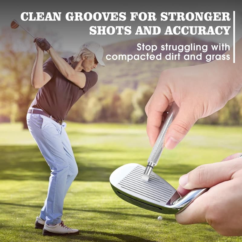 Golf Club Cleaner Brush with Groove Sharpener & Retractable Clip