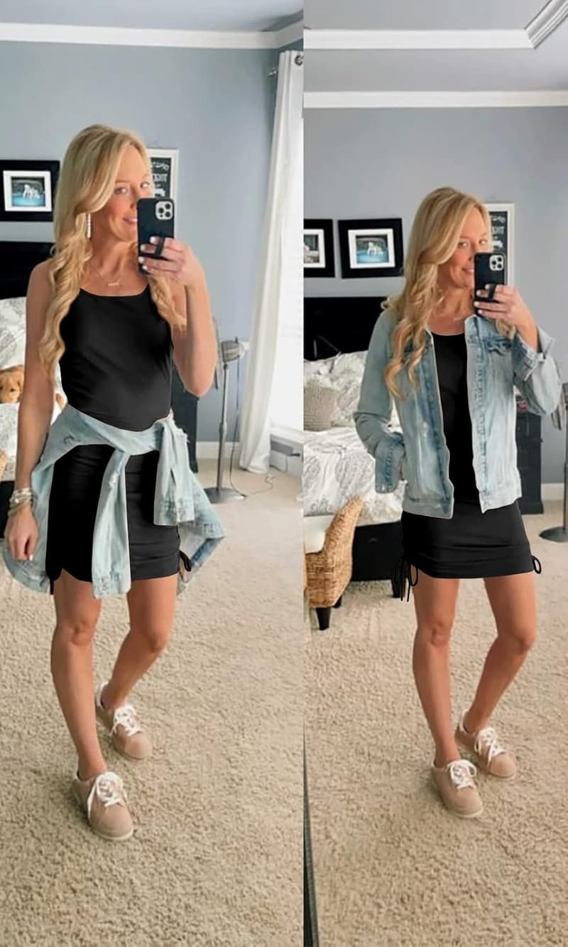 Ribbed Summer Mini Bodycon Dress with Drawstring for Women