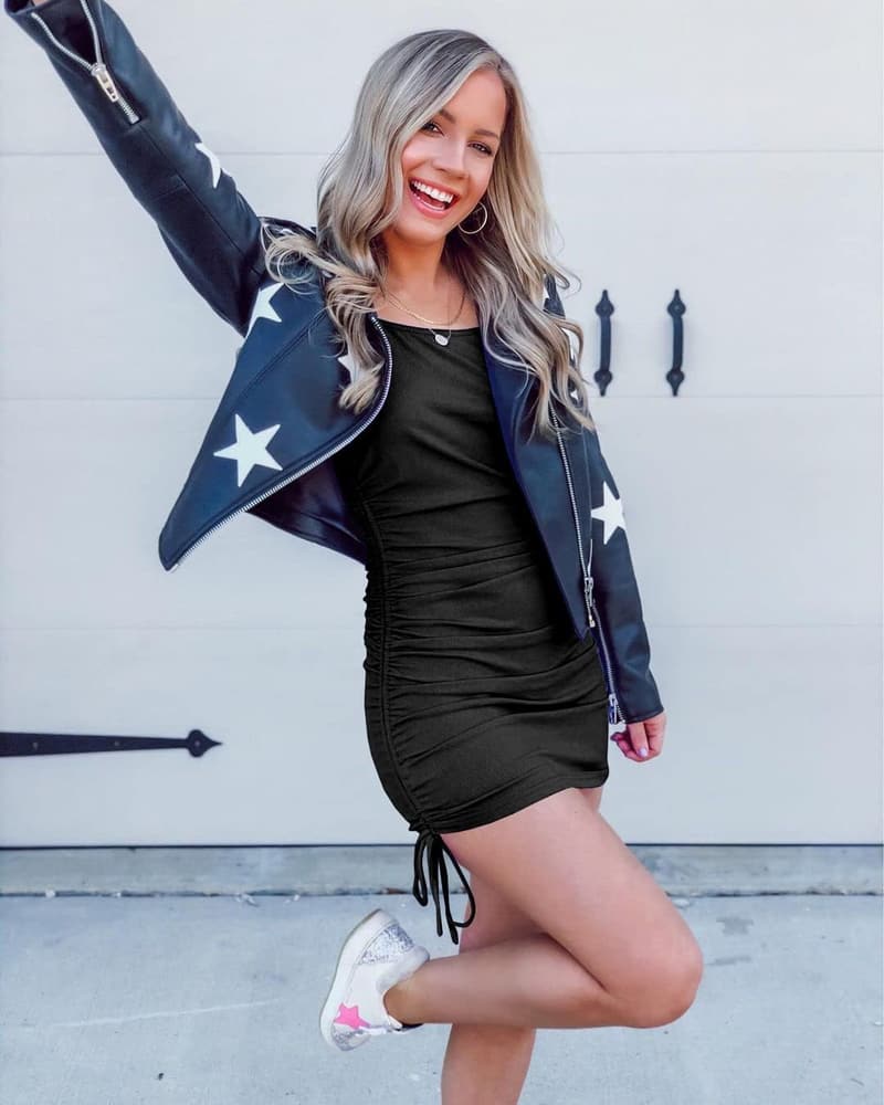 Ribbed Summer Mini Bodycon Dress with Drawstring for Women