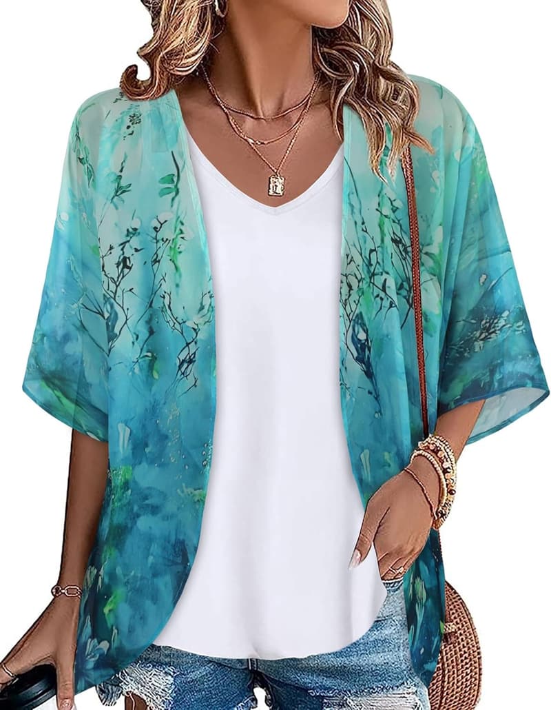 Floral Chiffon Kimono Beach Cover-Up for Women