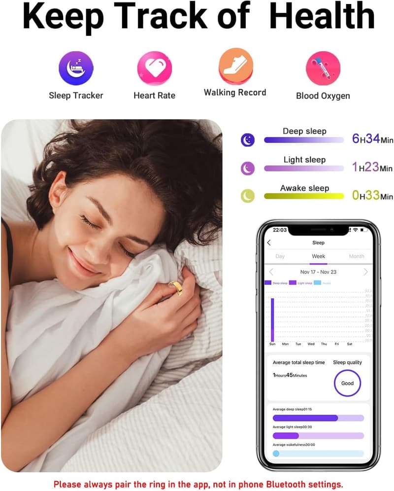 IP68 Waterproof Smart Health Ring Tracker for Men & Women