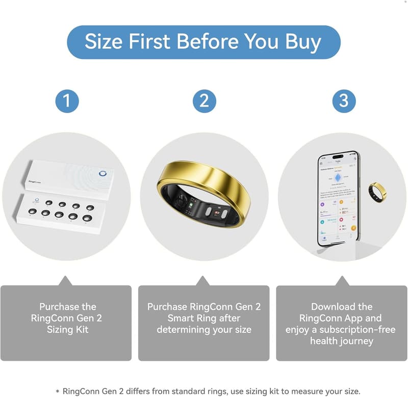 Smart Ring for Sleep Apnea & Health Tracking - Gold, Size 8