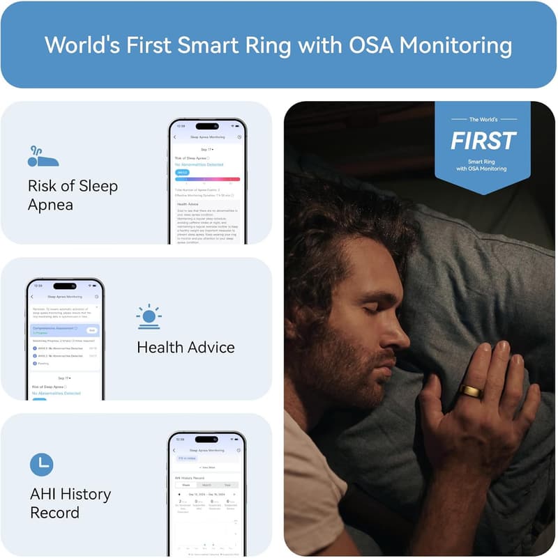 Smart Ring for Sleep Apnea & Health Tracking - Gold, Size 8