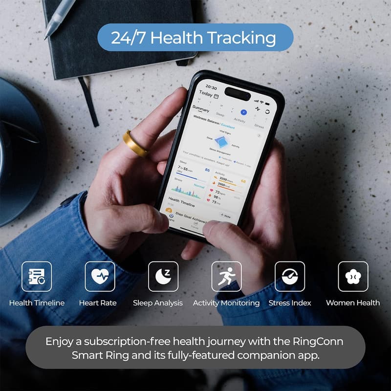 Smart Health Ring for Men & Women, Gold, Size 14, No App Required
