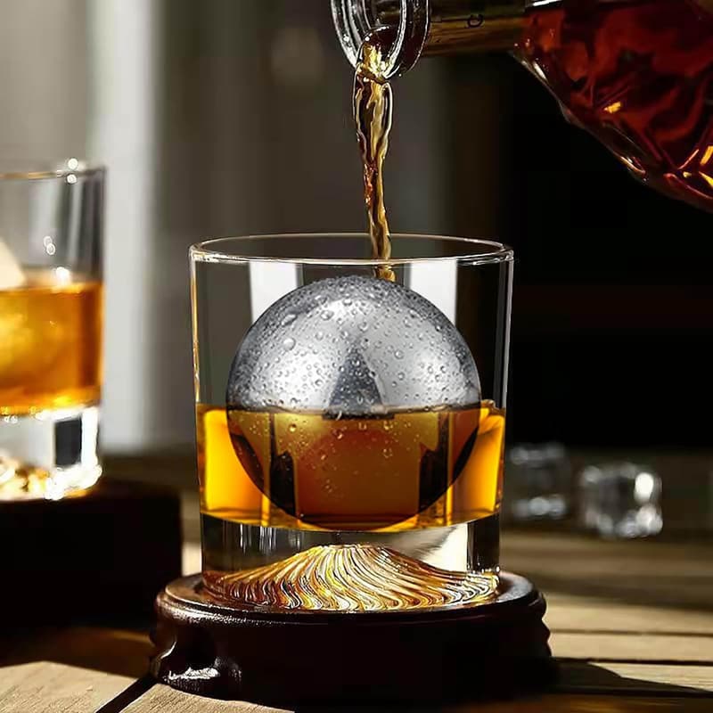 Old Fashioned Whiskey Glass Set with Stainless Steel Ice Balls
