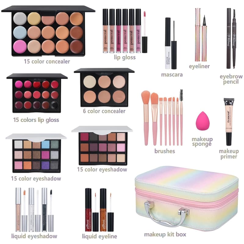 Makeup Kit for Teens and Beginners - Eyeshadow, Lip Gloss, Brushes