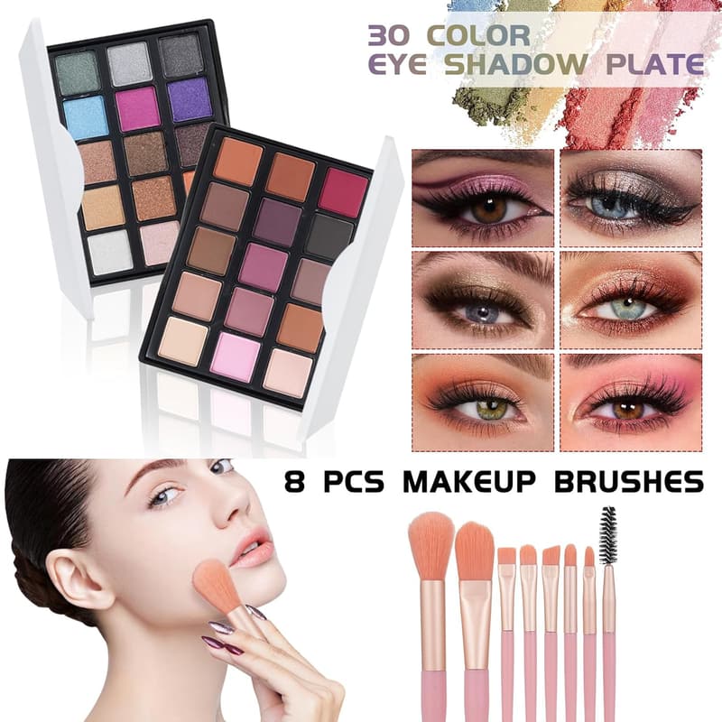 Makeup Kit for Teens and Beginners - Eyeshadow, Lip Gloss, Brushes