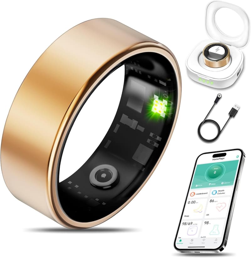 Gold Smart Health Ring Fitness Tracker for Men and Women