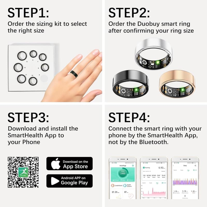 Smart Health Ring for Men and Women - Fitness & Sleep Tracker, IP68 Waterproof