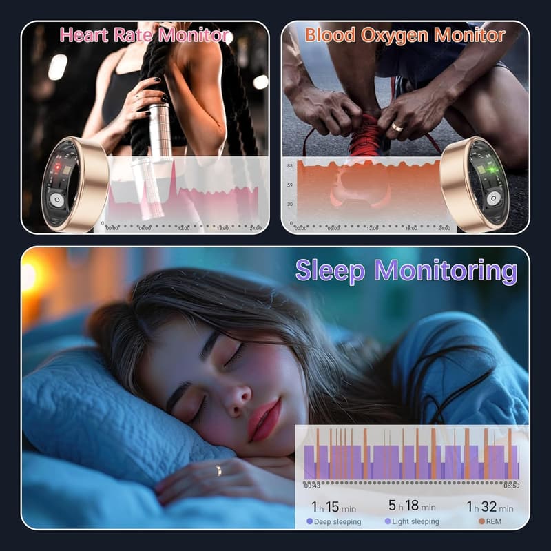 Fitness Tracker Smart Ring for Men & Women - Heart Rate, Sleep, IP68 Waterproof