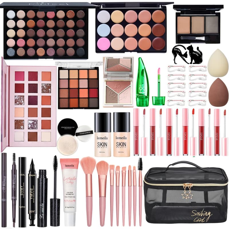Women's Makeup Essential Set - Complete Kit with Brushes and Colors