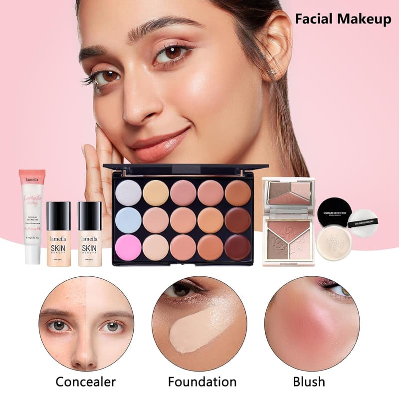 Women's Makeup Essential Set - Complete Kit with Brushes and Colors