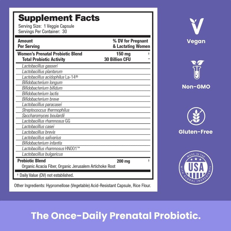 Prenatal Probiotics for Women | 30 Billion CFU, Vegan Support