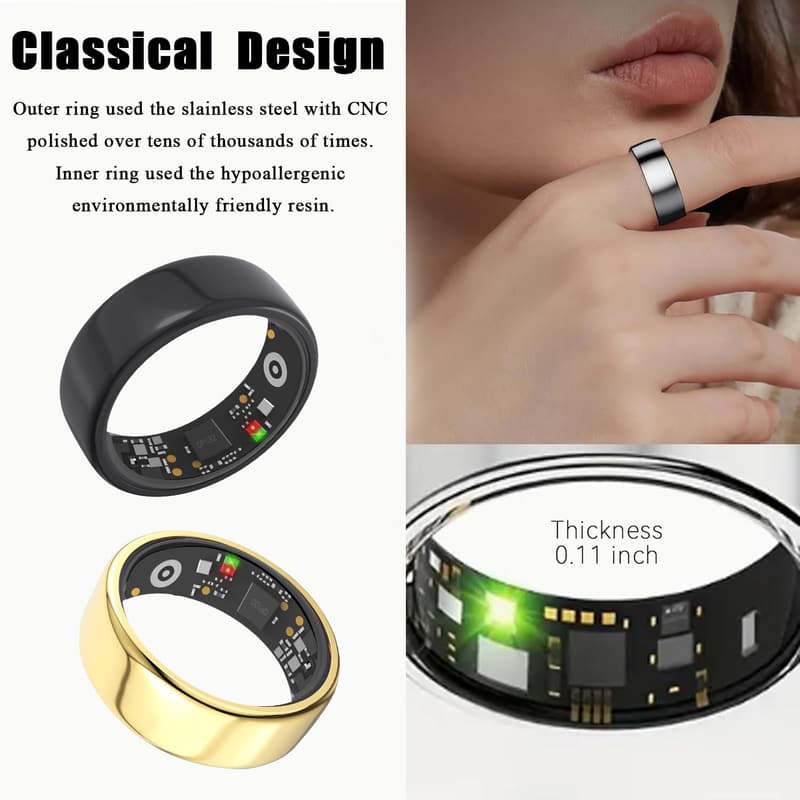 Bluetooth Health Fitness Ring for Men & Women - IP68 Waterproof