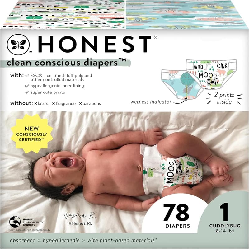 Hypoallergenic Diapers for Sensitive Skin, Size 1, 78 Count