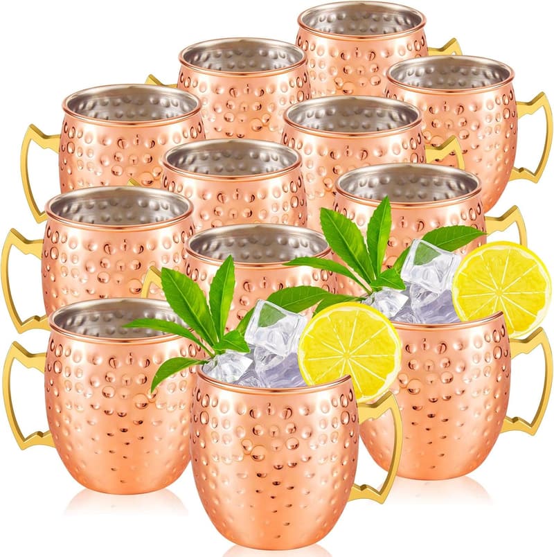 Set of 12 Hammered Copper Moscow Mule Mugs - 19 oz Rose Gold