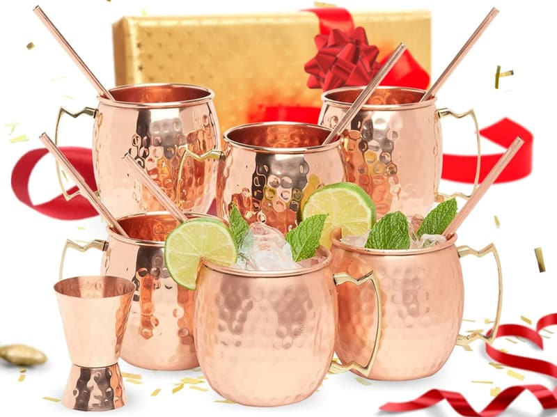 Moscow Mule Copper Mugs Gift Set of 6 with Straws & Jigger