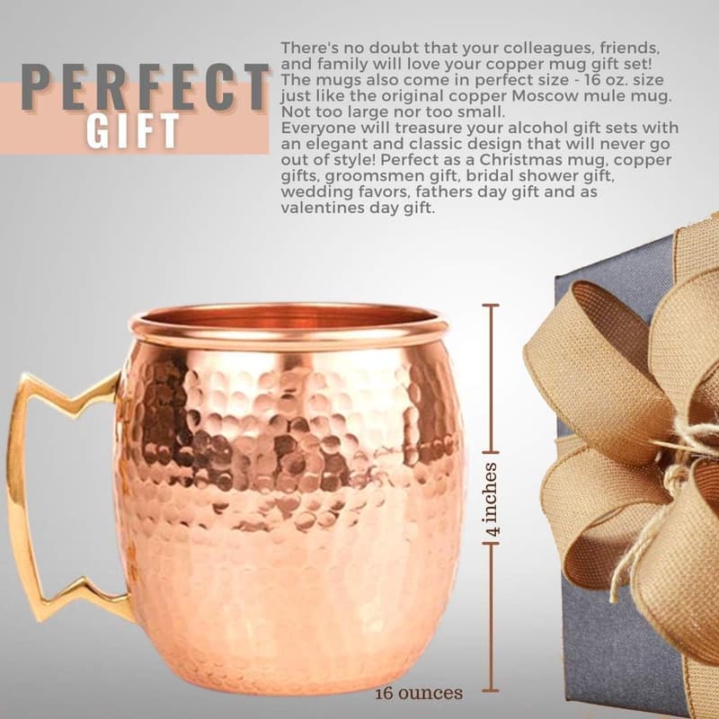 Moscow Mule Copper Mugs Gift Set of 6 with Straws & Jigger