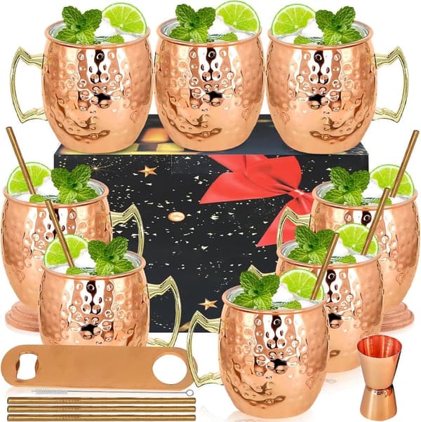 Copper Moscow Mule Mugs Set of 8 - 18oz Stainless Steel