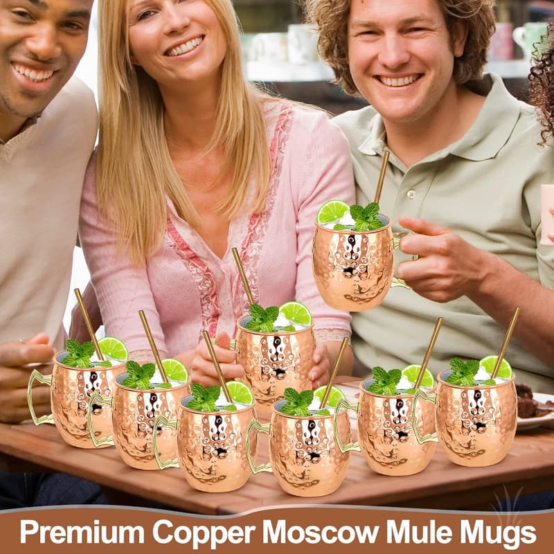 Copper Moscow Mule Mugs Set of 8 - 18oz Stainless Steel