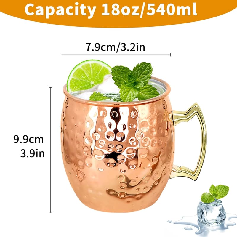 Copper Moscow Mule Mugs Set of 8 - 18oz Stainless Steel