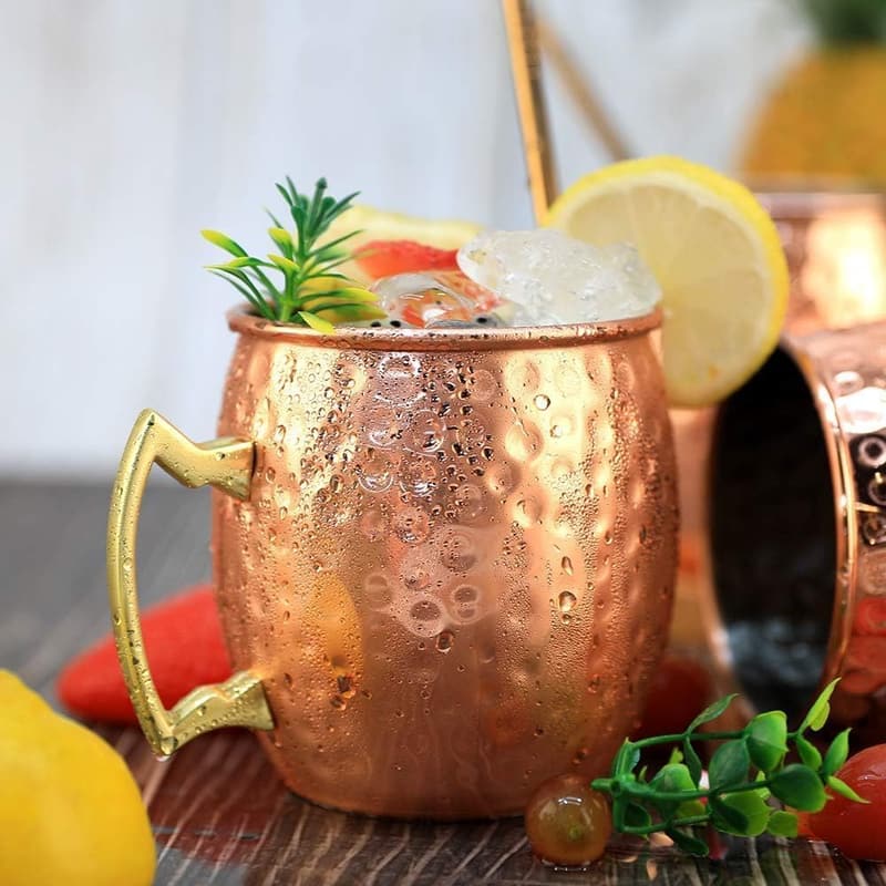 Copper Moscow Mule Mugs Set - 4 Stainless Steel 18oz Cups