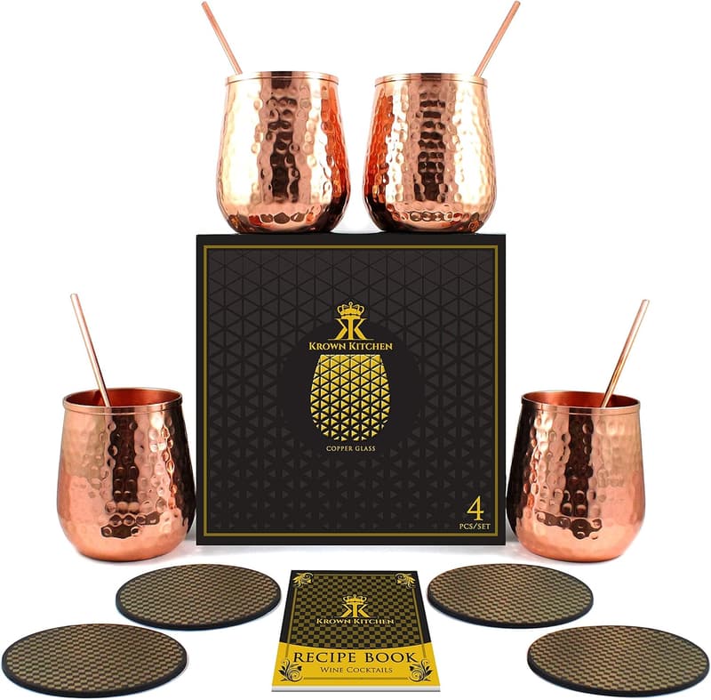Moscow Mule Copper Wine Glasses Set of 4 - 16 oz Gift Set