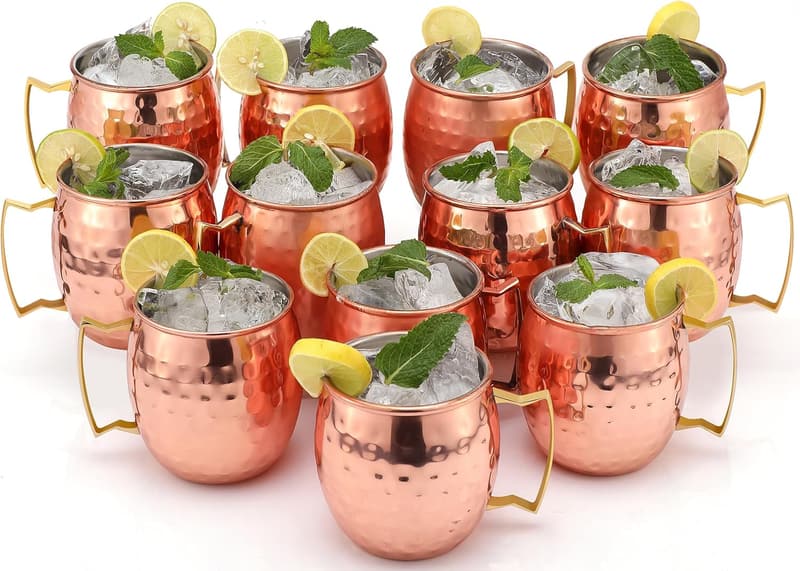 Set of 12 Moscow Mule Mugs | Stainless Steel & Copper | 19 Oz